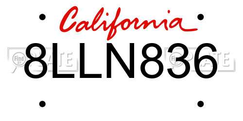 8LLN836 California License Plate