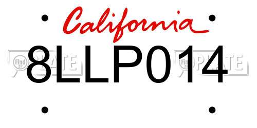 8LLP014 California License Plate