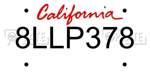 8LLP378 California License Plate