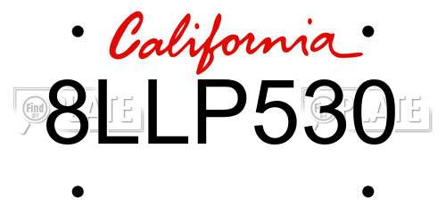 8LLP530 California License Plate