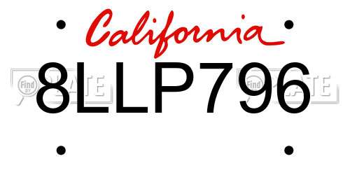 8LLP796 California License Plate