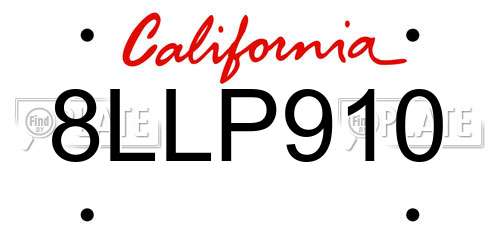 8LLP910 California License Plate