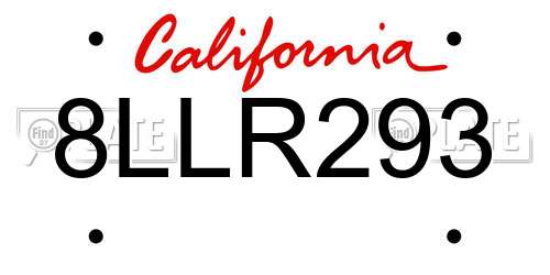 8LLR293 California License Plate