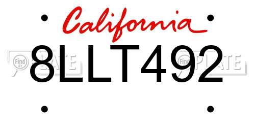 8LLT492 California License Plate
