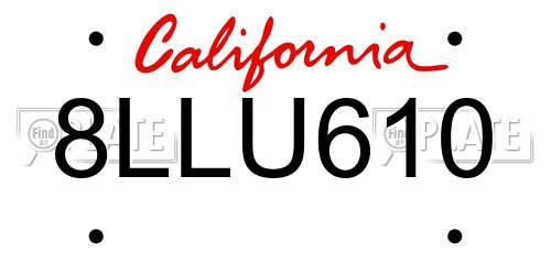 8LLU610 California License Plate