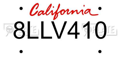 8LLV410 California License Plate