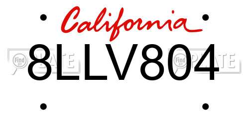 8LLV804 California License Plate