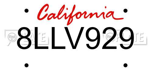 8LLV929 California License Plate