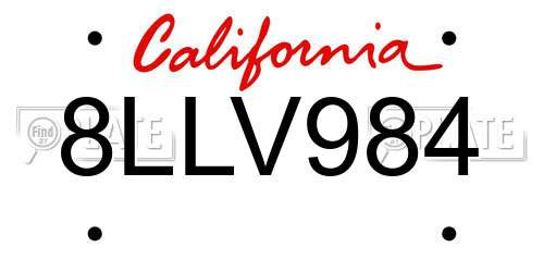 8LLV984 California License Plate