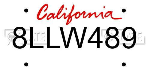 8LLW489 California License Plate
