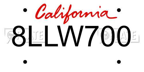 8LLW700 California License Plate