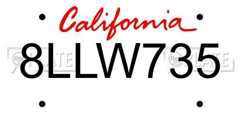 8LLW735 California License Plate
