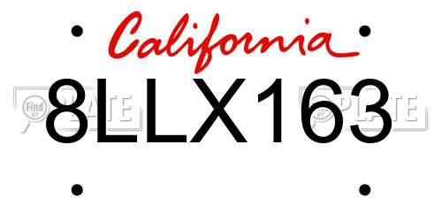 8LLX163 California License Plate