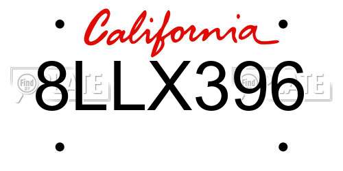 8LLX396 California License Plate