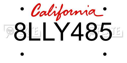 8LLY485 California License Plate