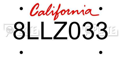 8LLZ033 California License Plate