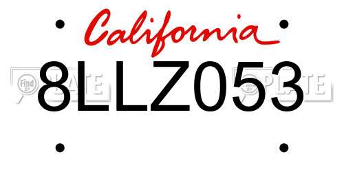 8LLZ053 California License Plate