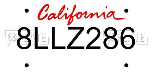 8LLZ286 California License Plate
