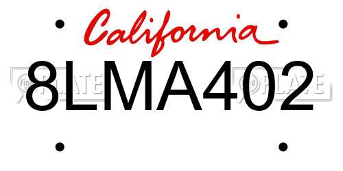 8LMA402 California License Plate