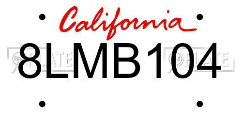 8LMB104 California License Plate
