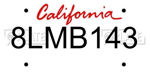8LMB143 California License Plate