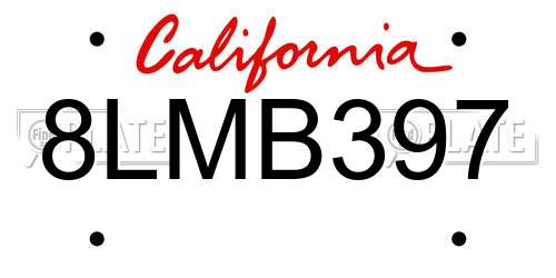 8LMB397 California License Plate