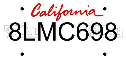 8LMC698 California License Plate