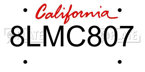 8LMC807 California License Plate