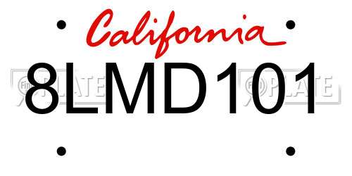 8LMD101 California License Plate