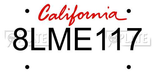 8LME117 California License Plate