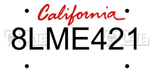 8LME421 California License Plate