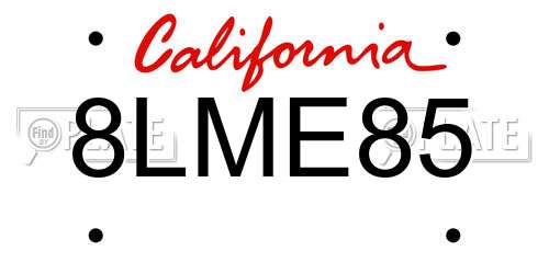 8LME85 California License Plate