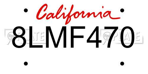 8LMF470 California License Plate