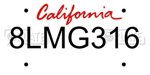 8LMG316 California License Plate