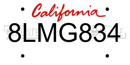 8LMG834 California License Plate