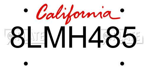 8LMH485 California License Plate