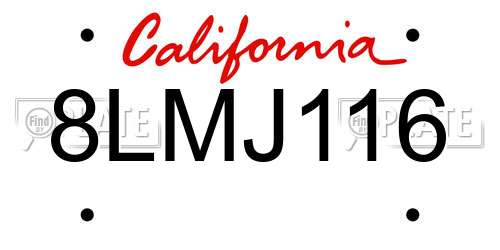 8LMJ116 California License Plate