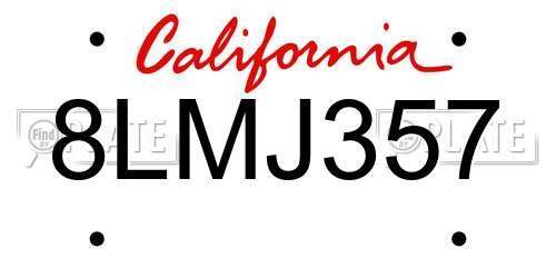 8LMJ357 California License Plate