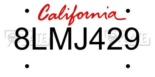 8LMJ429 California License Plate