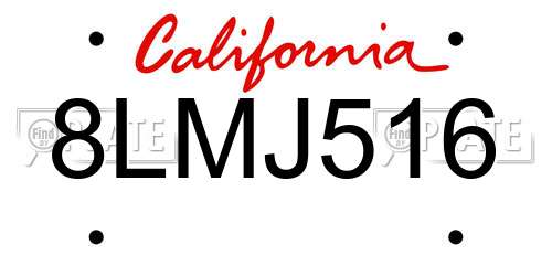 8LMJ516 California License Plate