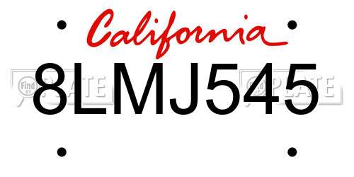 8LMJ545 California License Plate