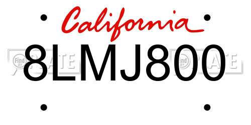 8LMJ800 California License Plate