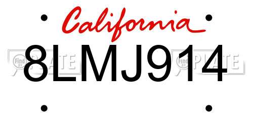 8LMJ914 California License Plate