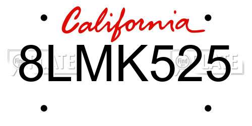 8LMK525 California License Plate