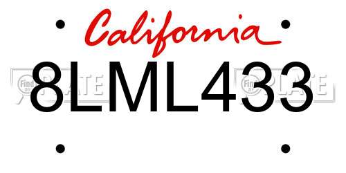 8LML433 California License Plate