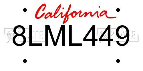 8LML449 California License Plate