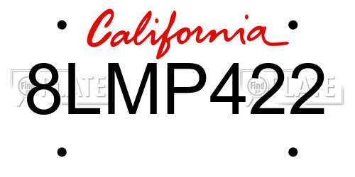 8LMP422 California License Plate