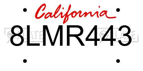 8LMR443 California License Plate