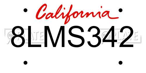 8LMS342 California License Plate