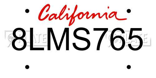 8LMS765 California License Plate